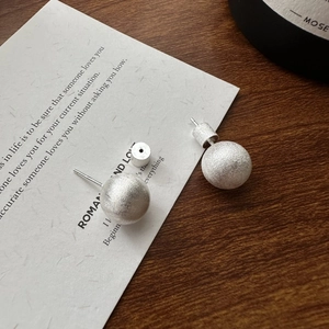 Minimalist S925 sterling silver ball stud earrings with brushed matte texture and silver finish