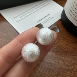 Handcrafted S925 sterling silver ball stud earrings with premium brushed matte texture