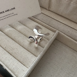 S925 Sterling Silver Irregular Wave Double Layer Ring For Women Minimalist Adjustable Opening Liquid Metal Finger Ring
