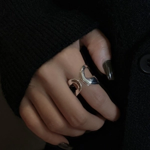 Minimalist S925 sterling silver double layer open ring with irregular liquid metal design