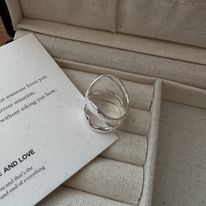 Minimalist S925 sterling silver double layer ring with liquid metal wave texture