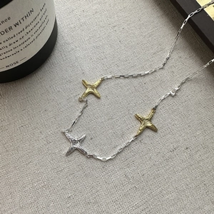 Collier Pendentif Croix Étoile en Argent Sterling 925 Style Coréen Texture Or Argent Contraste de Couleur Bijoux Minimalistes Femme