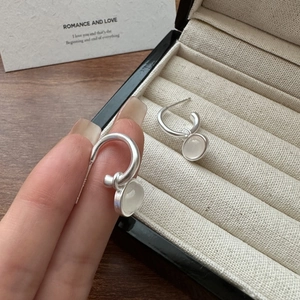 S925 sterling silver matte hoop earrings with translucent white round gemstones