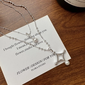 Collier Pendentif Künstliche Perle En Argent Sterling 925 Pour Femmes Superposé Étoile Géométrique Minimaliste Élégant Bijoux
