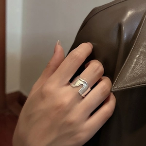 S925 sterling silver minimalist wide wavy ring with irregular matte texture