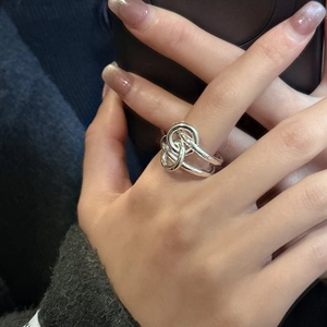S925 Sterling Silver Intertwined Knot Ring For Women Minimalist Adjustable Open Ring Niche Design Korean Fashion Jewelry
