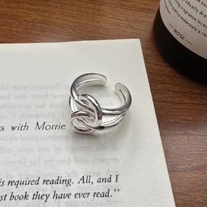 S925 sterling silver triple-layer knotted ring with an adjustable open design
