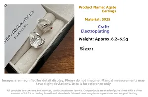 S925 silver agate earrings detail showing shell texture and technical parameters