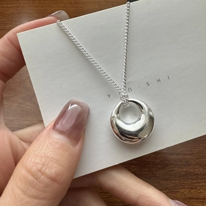 925 Sterling Silver Minimalist Geometric Round Circle Pendant Necklace For Women Elegant Long Chain Korean Style Jewelry