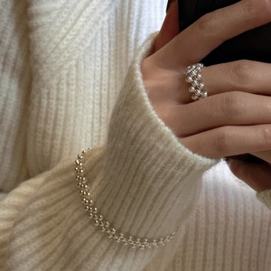 925 sterling silver beaded mesh ring and bracelet with handcrafted woven texture