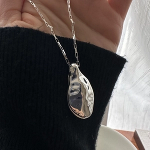 S925 Sterling Silver Irregular Textured Pendant Necklace For Women Minimalist Liquid Metal Style Chain Jewelry Gift