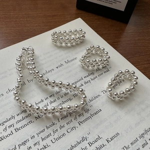 Handcrafted 925 sterling silver woven beaded ring and necklace set on vintage book pages