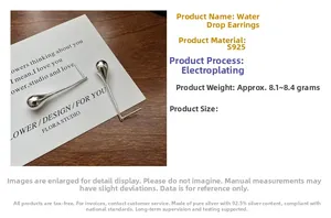 Detailed view of S925 sterling silver water drop earrings with long hook on card