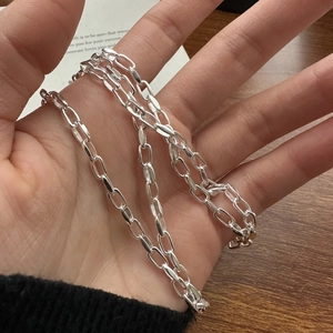 Collier en argent sterling S925 à maillons ovales longs avec finition polie brillante