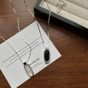 Collana con Pendente in Agata Argento Sterling 925 per Donna Minimalista Goccia d'Acqua Ovale Gemma Catena Clavicola Gioielli Moda