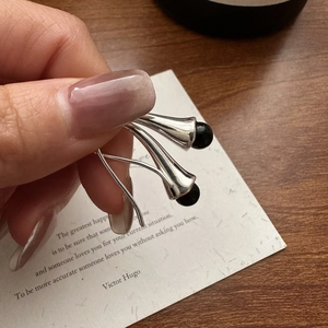 925 Sterling Silver Hook Earrings For Women Minimalist Long Tapered Dangle Earrings With Black Artificial Pearl Jewelry