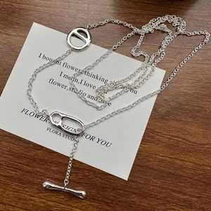 Collana S925 in Argento Sterling con Naso di Maiale Designer Minimalista Geometrico Chiusura a T Catena Lunga per Donna Gioielli di Moda Coreana