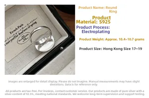 Detail view showing S925 sterling silver ring specifications with matte round design