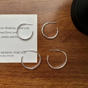925 Sterling Silver Hoop Earrings For Women Minimalist Korean Style Geometric Round C-Shape Polished Small Large Earrings