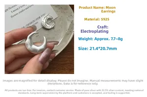 Detailed view of S925 sterling silver moon earrings featuring a brushed metal texture