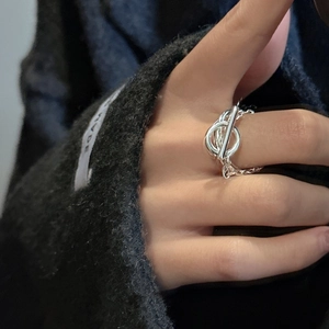 Minimalistischer S925 Sterling Silber Doppelkettenring mit OT Knebelverschluss für Damen