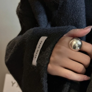 Polished silver sphere ring for women featuring a minimalist oversized mirror design