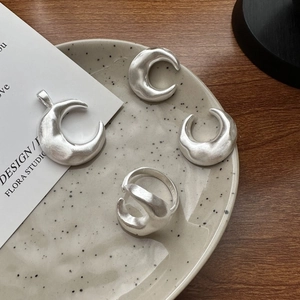 Minimalist S925 sterling silver jewelry set featuring matte crescent moon moon pendant and ring