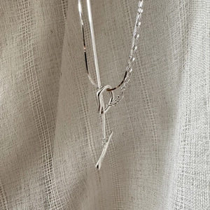 Minimalist S925 sterling silver double-layer necklace featuring a geometric OT buckle closure