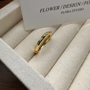 Minimalist S925 sterling silver gold ring with irregular wavy molten texture and glossy finish