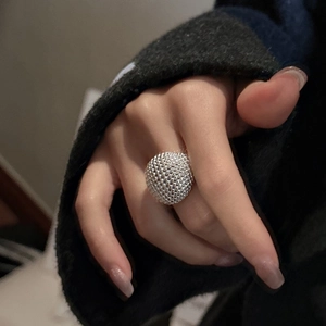 Minimalist S925 sterling silver beaded dome ring with industrial textured finish