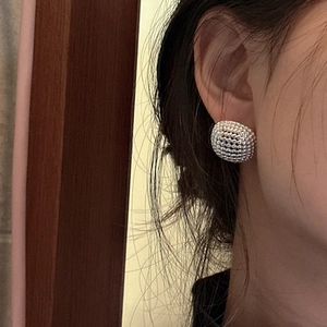 S925 sterling silver beaded spherical stud earring with vintage textured metal finish