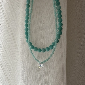 925 Sterling Silver Korean Style Mint Green Beaded Layered Choker Fashion Mint Mambo Rhinestone Pendant Necklace Women Jewelry