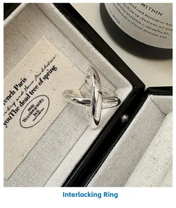 Close-up of S925 sterling silver crisscross ring with minimalist streamlined design details