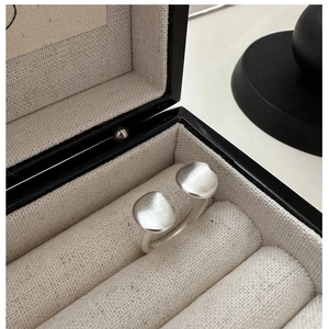 Macro shot of minimalist S925 sterling silver open ring with matte finish in a jewelry box