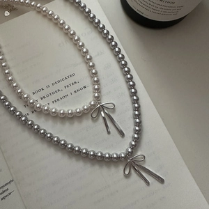 925 Sterling Silver Bowknot Artificial Pearl Necklace Elegant Minimalist Choker For Women Wedding Party Jewelry Fashion Accessory