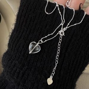 Collana con Ciondolo a Cuore in Argento Sterling 925 Minimalista Girocollo con Catena a Sfere in Strass Trasparente per Donna
