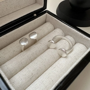 S925 sterling silver minimalist open rings with matte finish and double pebble design