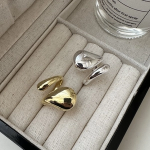 Bague Ouverte en Argent Sterling 925 Minimaliste Goutte d'Eau Réglable Design Métal Liquide Poli Miroir Bijoux Mode Femme
