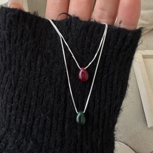 S925 Sterling Silver Water Drop Natural Stone Pendant Necklace Minimalist French Style Clavicle Chain For Women Jewelry