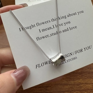 Minimalist 925 Sterling Silver Small Waist Cylindrical Pendant Necklace For Women Korean Style Geometric Clavicle Chain
