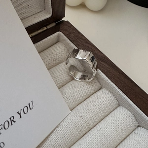 Minimalist S925 sterling silver open ring with unique irregular pleated wavy pattern