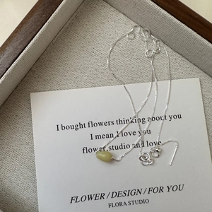 Minimalist S925 sterling silver necklace with light green oval gemstone pendant
