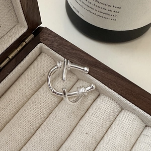 Minimalist S925 sterling silver U-shaped double-layer ring with industrial design