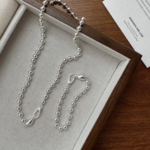 925 Sterling Silver Ball Chain Necklace For Women Personalized Ins Style Minimalist Geometric Beads Choker Bracelet Jewelry