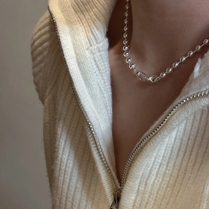 Minimalist silver S925 beaded ball chain necklace for women featuring a lobster clasp closure