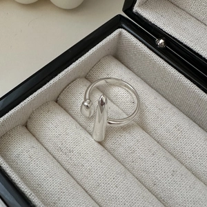 Minimalist S925 silver open ring featuring an asymmetric geometric sphere and pillar design