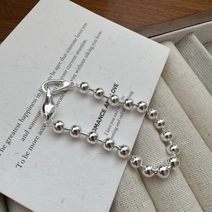 Modern S925 sterling silver beaded bracelet with stylish oversized lobster clasp