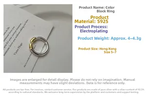 Détail macro d'une bague en argent sterling S925 avec finition bicolore or et argent