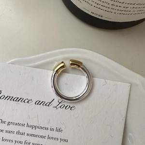 Bague ouverte minimaliste en argent S925 avec contraste de couleurs or et argent