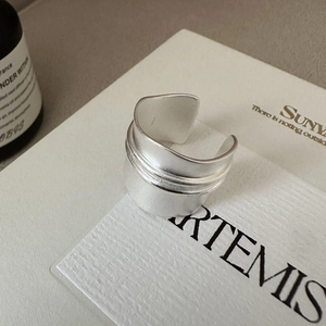 Minimalist wide matte S925 sterling silver ring with brushed texture and adjustable opening